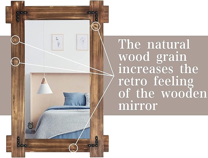 MeMoreCool 36x24 Farmhouse Rustic Wood Framed Bathroom Mirror, 24x36 Inch Wall
