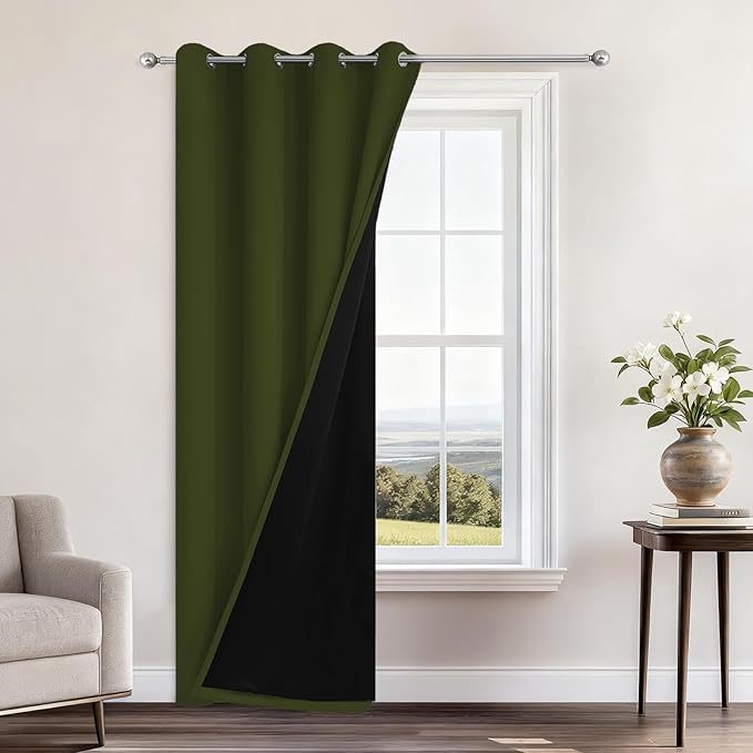 Yakamok 100% Blackout Curtains 96 Inches Long, 2 Thick Layers Heat and Full