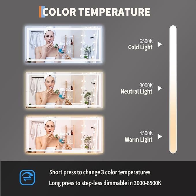 LED Bathroom Mirror 60 x 30 inch, Lighted Bathroom Vanity Mirror