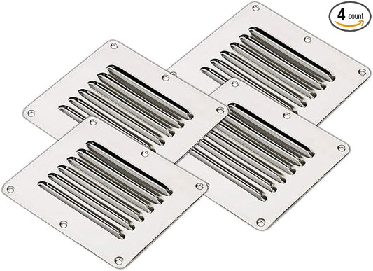 Amarine Made Stainless Steel Stamped Louvered Vent - Rectangular - 07722S - 4-1/2" X 5" (4-Pack)