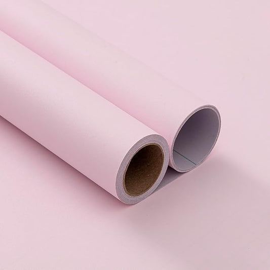 FUKU MON Soft Pink Peel and Stick Wallpaper 24" x 394" Solid Matte Textured