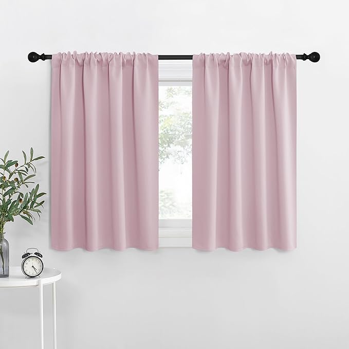 NICETOWN Baby Pink Kitchen Curtains, Short Blackout Curtains & Drapes, Small