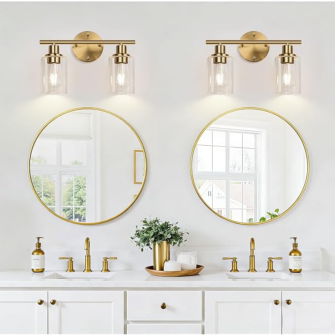 Zarbitta 2-Light Bathroom Light Fixtures, Brushed Gold Vanity Light, Modern