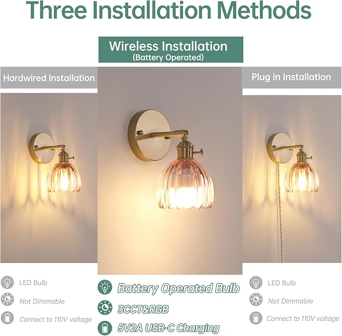 Shenmoyl Vintage 5000 mAh Battery Operated Wall Sconce