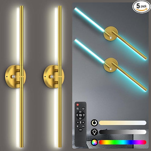 Battery Operated Wall Sconce of 2, 360°DIY Rotatable, Wireless Magnetic Wall