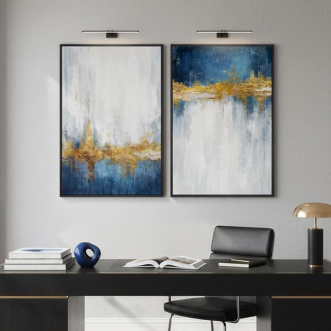 Framed Blue and White Abstract Wall Art