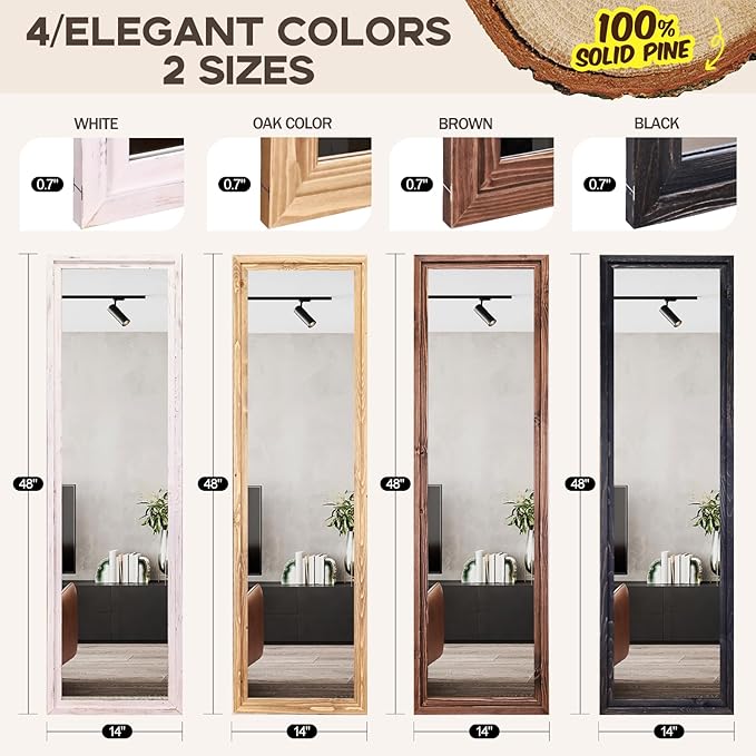 48"x14" Door Mirror, Rustic Full Length Mirror, Over The Door Hanging Mirrors