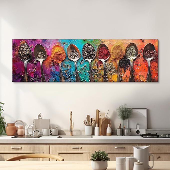 Colorful Spices Seasoning Spoon Canvas Wall Art Kitchen Wall Decor Large