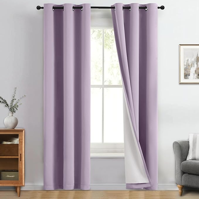 Yakamok 100% Blackout Curtain Panels 84 inches Cold and Light Blocking Drapes
