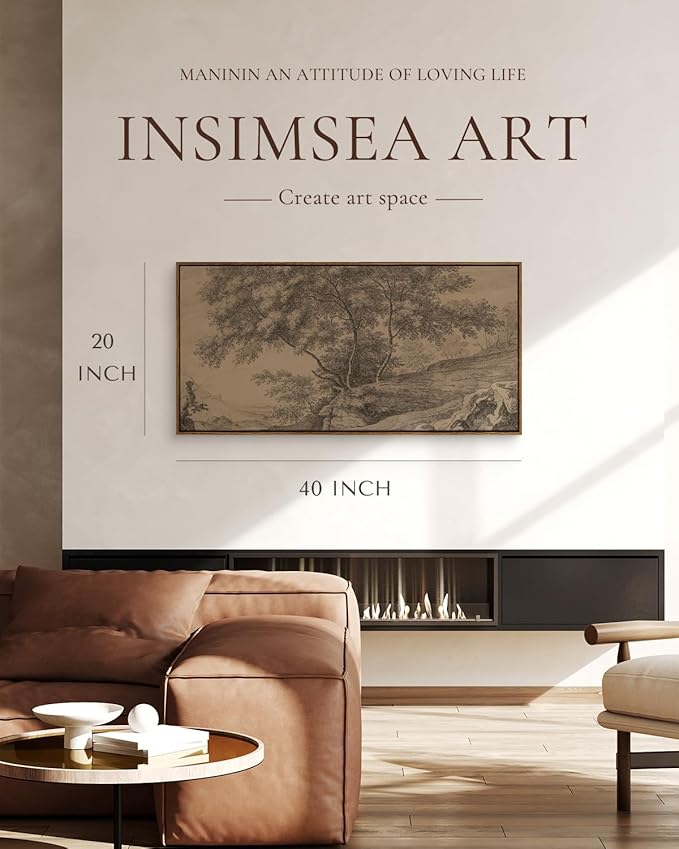 InSimSea Extra Large Framed Vintage Wall Art, Living Room Country Farmhouse Decor, Woodland Countryside Landscape Canvas Prints, Retro Scenery Long Picture for Bedroom Above of Bed, 20x40inch