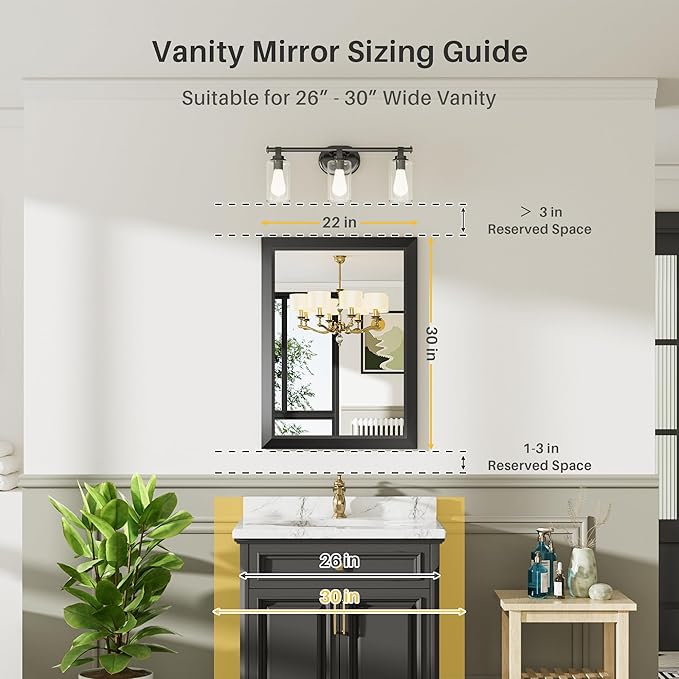 Briivue 22x30 Inch Black Bathroom Mirror