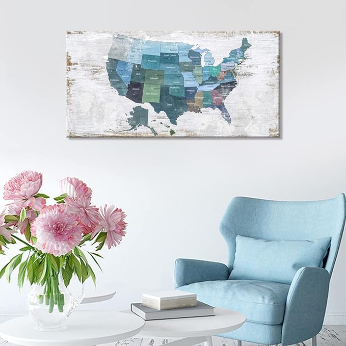 Map of The United States Wall Decor Map Canvas Wall Art