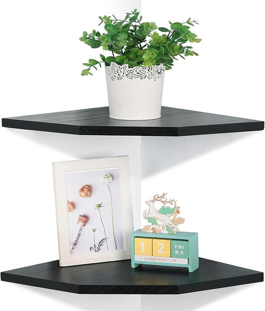 Corner Wall Shelves Set of 2, Rustic Wood Corner Floating Shelves