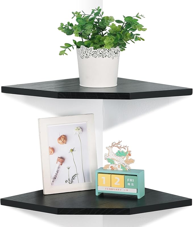 Corner Wall Shelves Set of 2, Rustic Wood Corner Floating Shelves