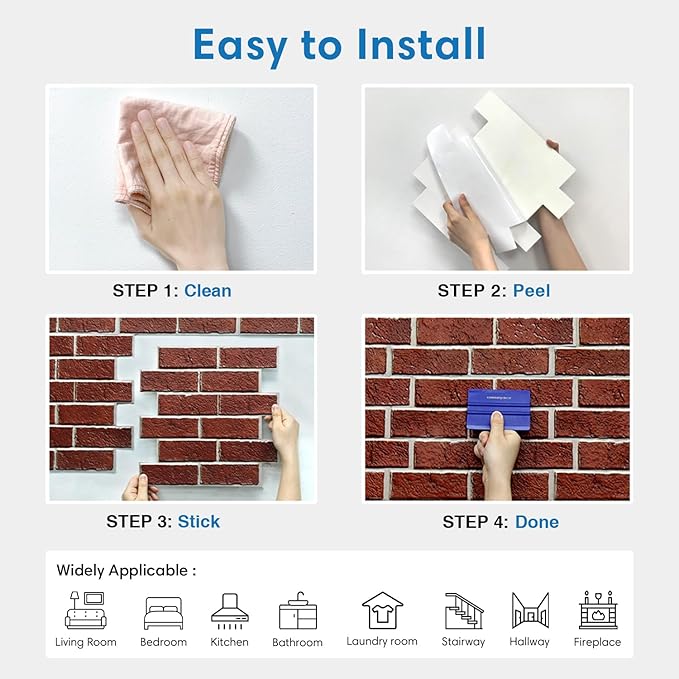 COMSTICKC 3D Faux Red Brick Wall Panels Peel and Stick Wall Sticker, Small Size