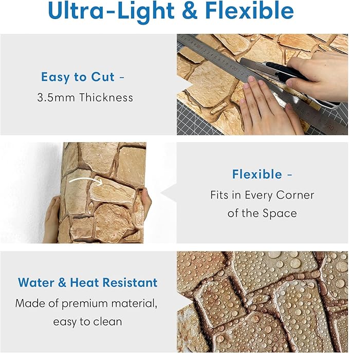 COMSTICKC 3D Faux Stone Wall Panel Peel and Stick Wall Covering, Ultra-Light