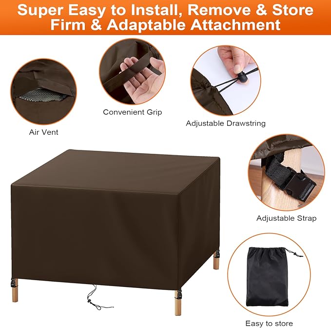 Patio Furniture Cover Rectangle 60"(L) x 36"(W) x 28"(H), Custom Heavy Duty 420D Waterproof Outdoor Cover with Drawstring & Buckles for Table Chair Garden, Coffee