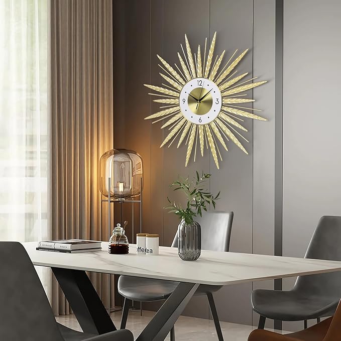 23 inch Gold Starburst Wall Clock, Silent Non-Ticking Large Modern Starburst