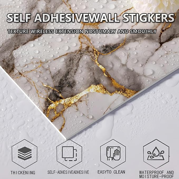 10pcs Peel and Stick Tile Shower Waterproof Marble Tiles Wall Panels,