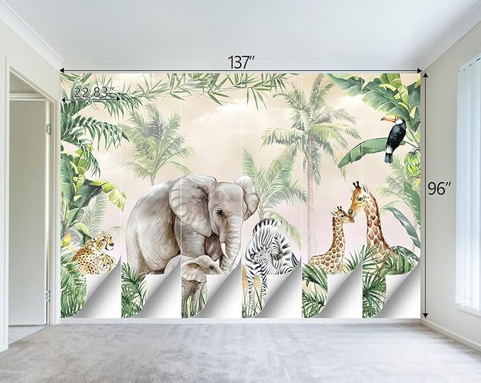 Tropical Animal Plants wallpeper Nursery Kids Bedroom Elephant wall Mural