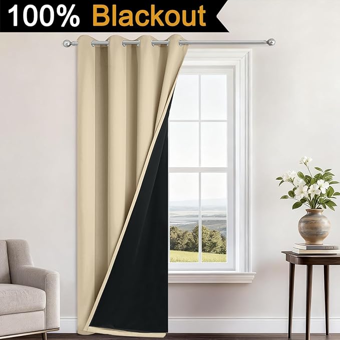 Yakamok 100% Blackout Curtains 84 Inches Long, 2 Thick Layers Heat and Full