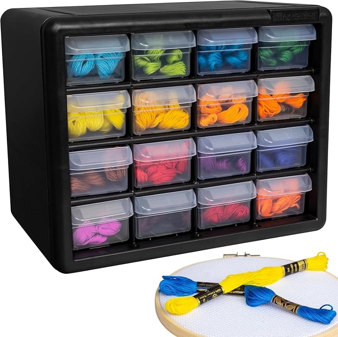 Akro-Mils 16-Drawer Plastic Storage Cabinet | 10-1/2 x 6-1/2 x 8-1/2 Inch |