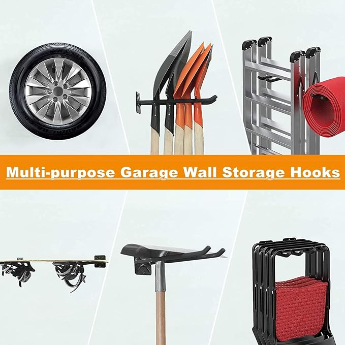 TORACK 4 Pack Garage Storage System Hooks, Heavy Duty Wall Mount Tool Organizer
