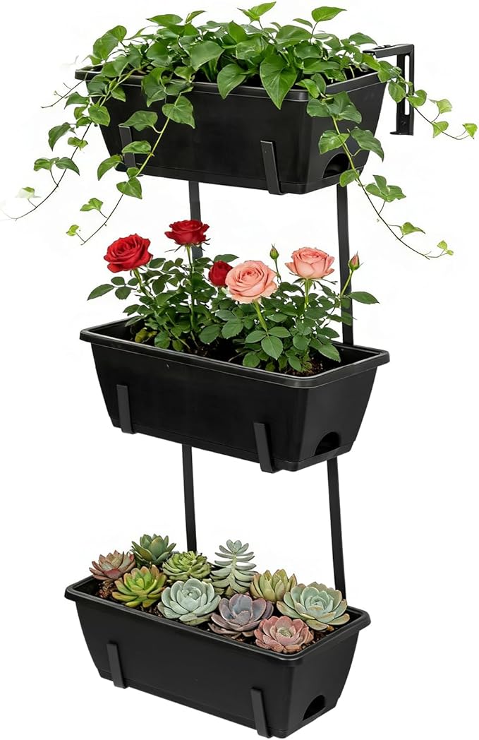 OYEAL Railing Planter Box 3 Tier Vertical Window Boxes Planter Outdoor