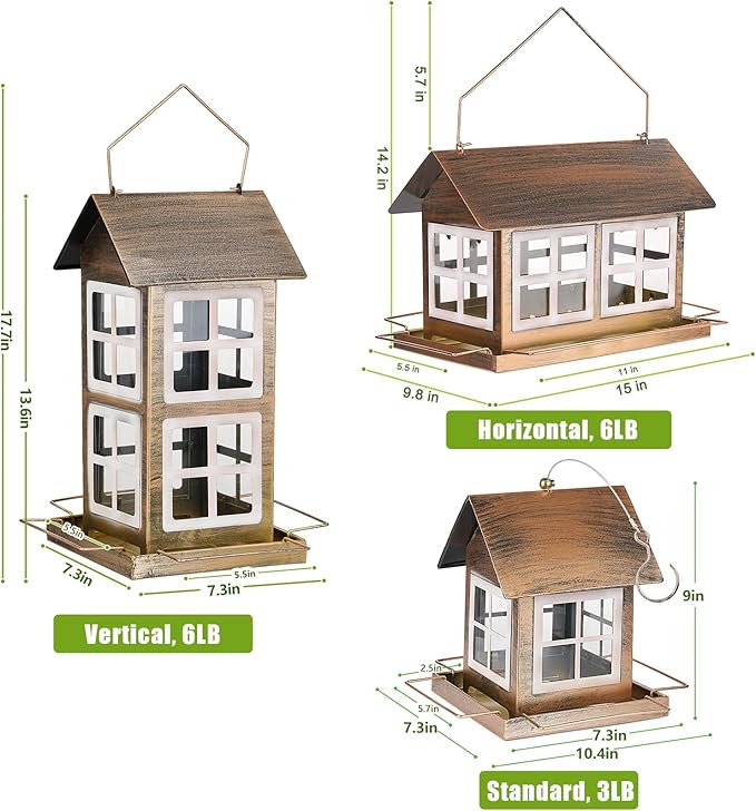 Bird Feeders, Heavy Duty Metal Bird Feeder for Outdoors Hanging, Weatherproof Large Capacity Wild Birdfeeder for Outside Garden Yard, Country House Shape