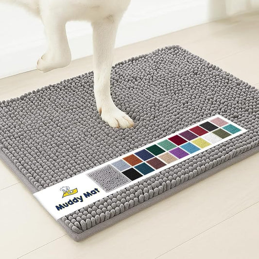 Muddy MatÂ® | Super Water Absorbent Door Mat Indoor, Microfiber Quick Dry Chenille Entryway Rug, Slip Resistant Front Door Mat, Indoor Mats for Entryway, Machine Washable Pet Rug, Grey 6ft x 9ft
