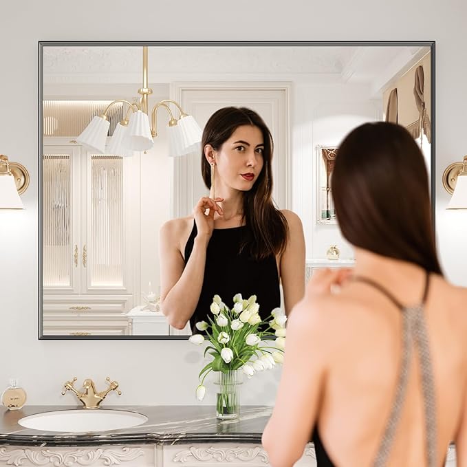 LOAAO Black Bathroom Mirror 48"X32"