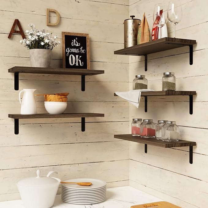 RICHER HOUSE Floating Shelves for Wall Décor, Rustic Wood Wall Mounted Shelves
