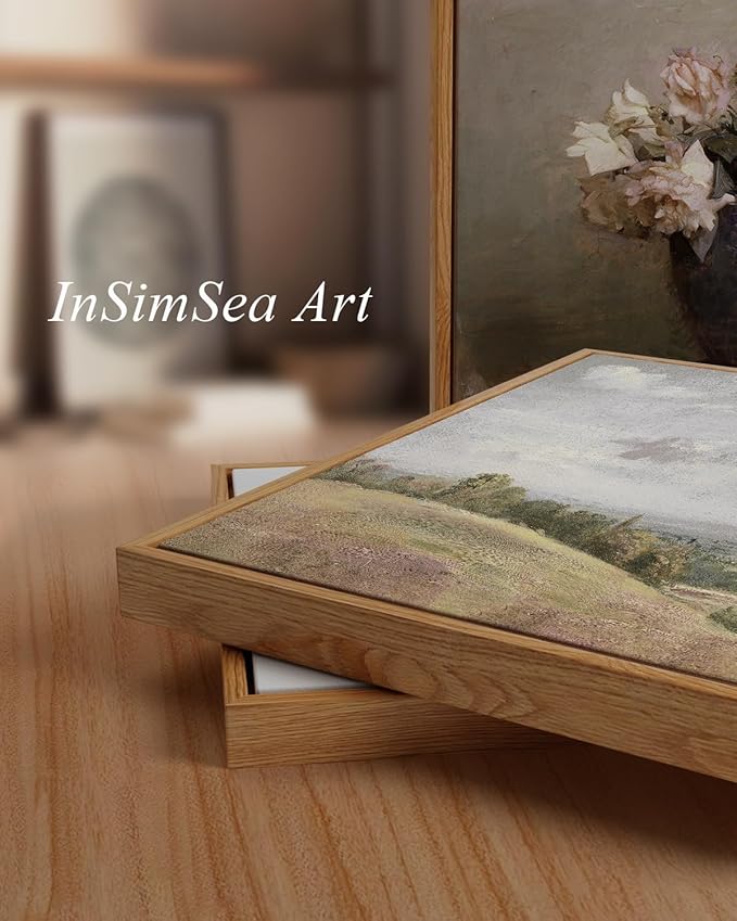 InSimSea Framed Canvas Prints Art Vintage Decor, Countryside Lakeside Landscape Paintings, Large Prints, Retro Hanging Wall Decorations for Bathroom Bedroom Living Room, 24"x36"