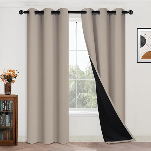 Yakamok 100% Blackout Curtains 84 Inches Long, 2 Thick Layers Heat and Full