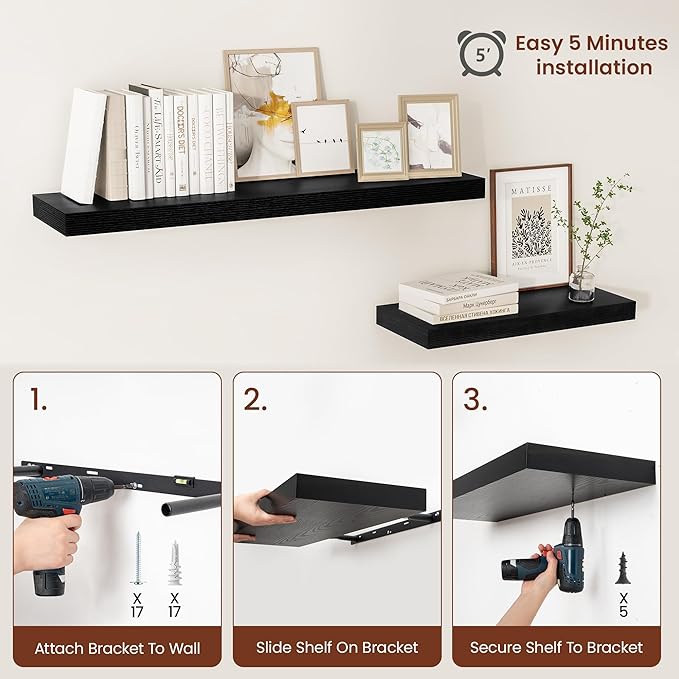 Vivelove 2" Thick Floating Shelves