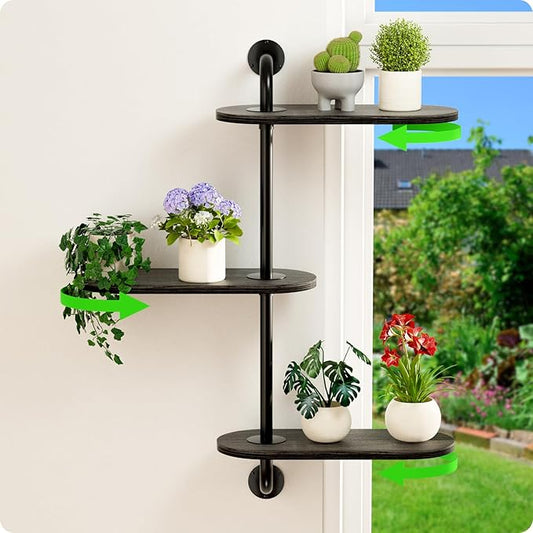 Rotating Window Plant Shelves 3-Tier, Wooden Window Shelf