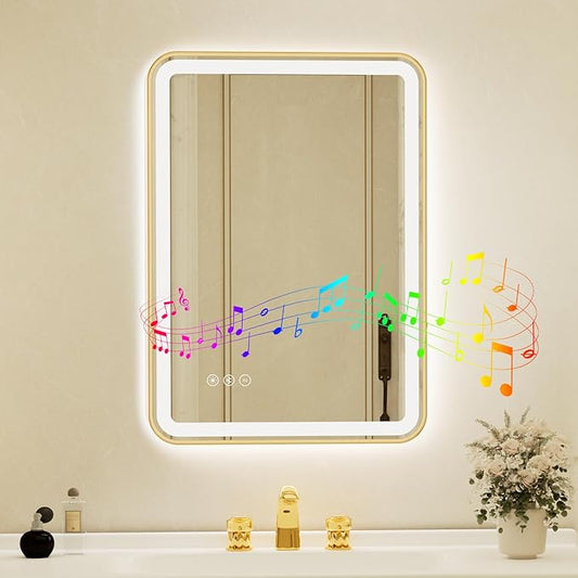 20x28 Inch Gold Framed LED Bathroom Mirror