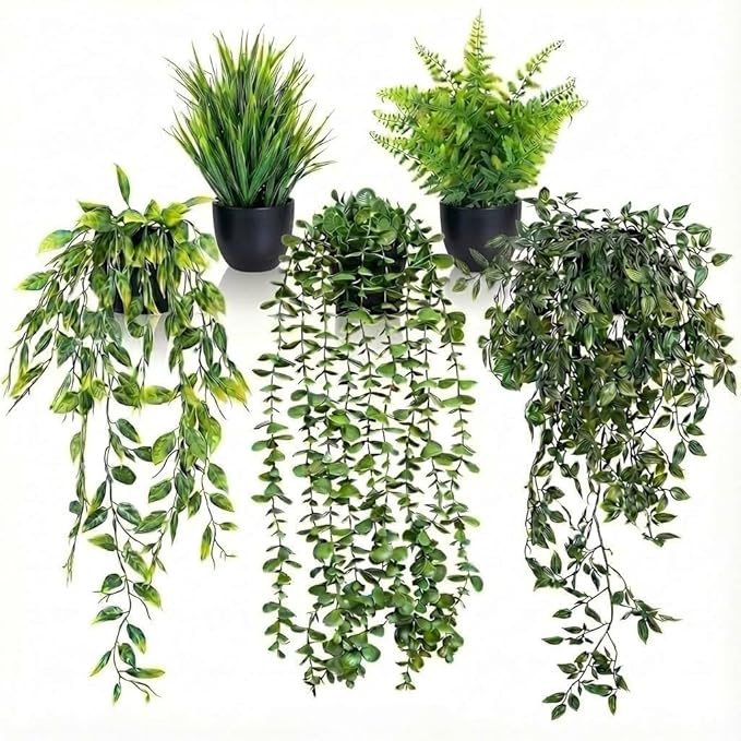 5 Pack Fake Plants for Wall Home Room Office, Artificial Hanging Plants