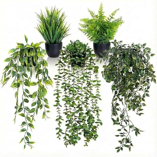 5 Pack Fake Plants for Wall Home Room Office, Artificial Hanging Plants