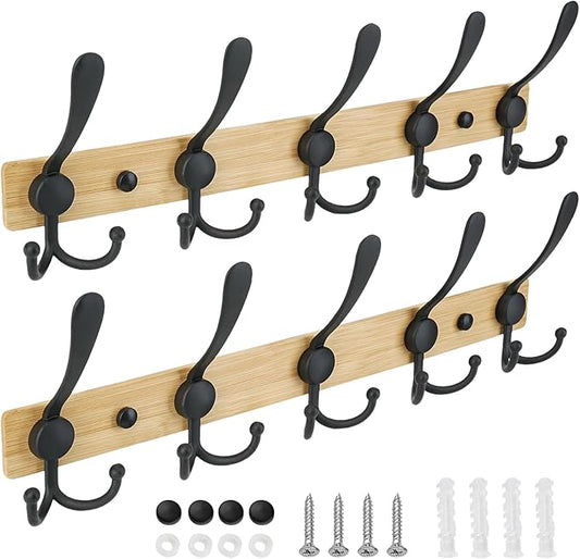 TICONN Wall Mounted Coat Rack, Five Heavy Duty Tri Hooks All Metal Construction
