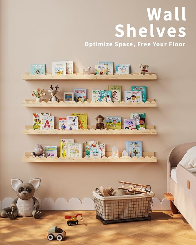 Shario Nursery Book Shelves, Scalloped Shelves, Wall Book Shelves
