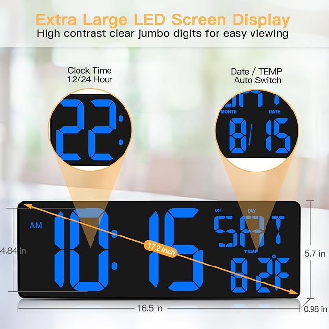 XREXS Large Digital Wall Clock