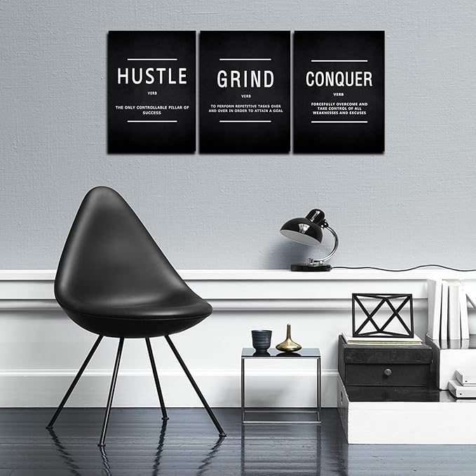 KAWAHONE Grind Hustle Conquer Success Wall Art, Motivation Canvas Wall Decor