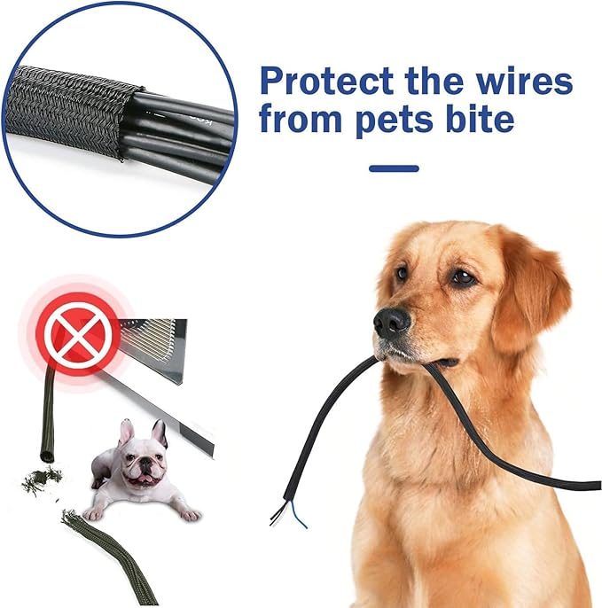 3/8"-25ft Cord Protector Wire Loom Tubing Split Sleeve Cable Sleeve for USB Power Audio Video Cables - Pet Chewing Protection, Flexible Cable Management Cover - Black