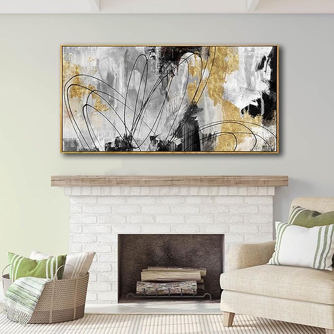 YJYart Abstract Wall Art Office Decor Gold Wall Decor
