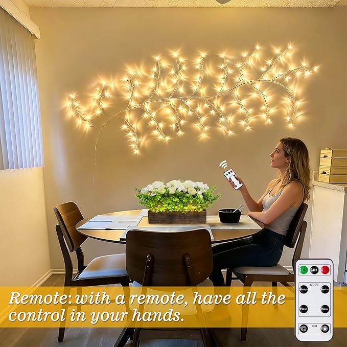 Willow Vine Lights with Remote for Wall: 7.5ft LED Enchanted Vines Lights DIY