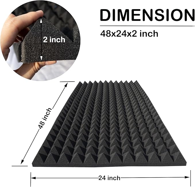 2 Pack Sound Proof Foam Panels for Walls, High Density Fire Resistant