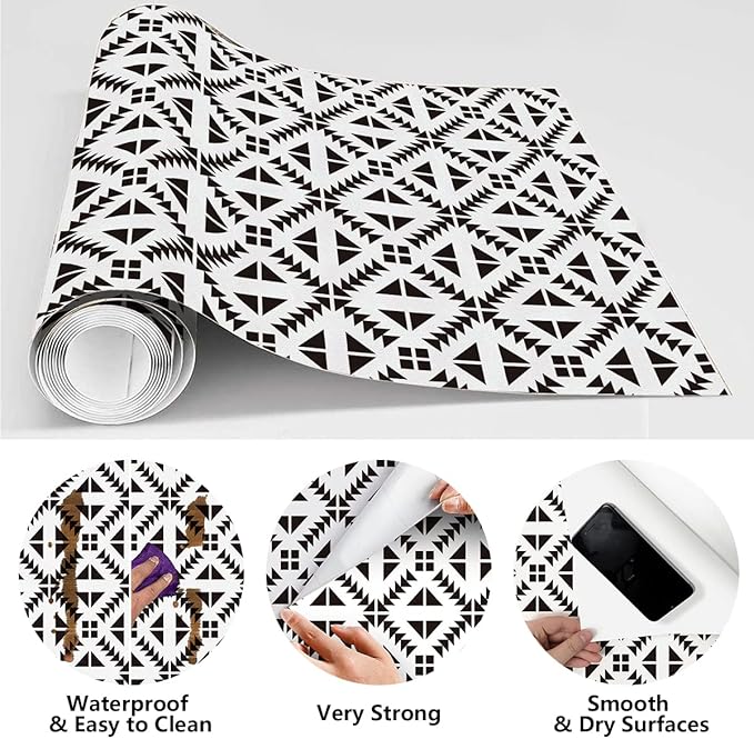 Jeweluck Black and White Peel and Stick Wallpaper Black and White Removable