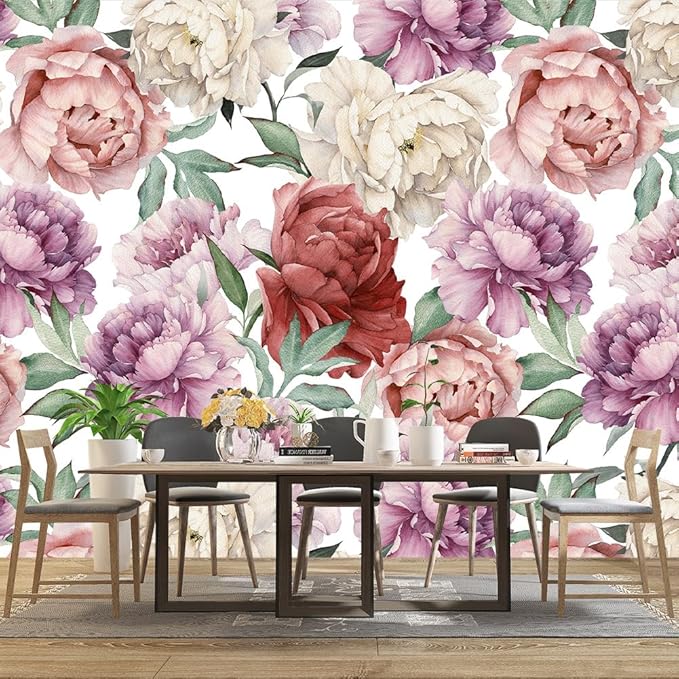 Pink Peony Flowers Mural Bedroom Peony Floral Wallpaper Room Decor Living Room