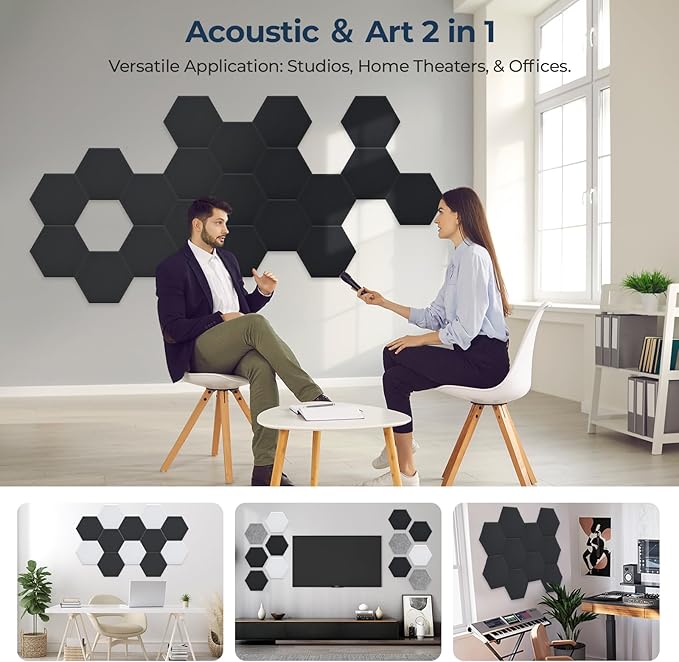 18 Pack Hexagon Acoustic Panels, Self-Adhesive Acoustic Wall Panels